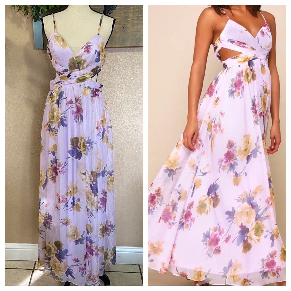 Lulu's Lilac Floral Maxi Dress with Yellow & Green Accents
